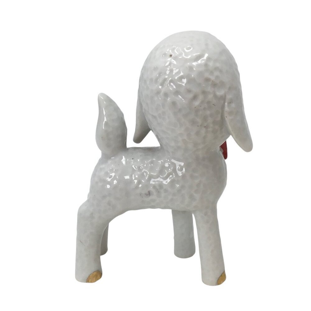 Vintage Athropomorphic White Lamb Red Bow Tie Figure Figurine Japan MCM 50s 60s - Picture 8 of 10